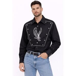 1970s H Bar C Black Eagle Embroidered Western Shirt medium